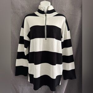 Black and White Striped Pullover Sweater